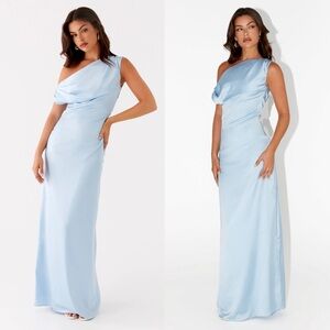 NWT Peppermayo Exclusive Heart Of Glass Satin Maxi Dress Light Blue Size US 10